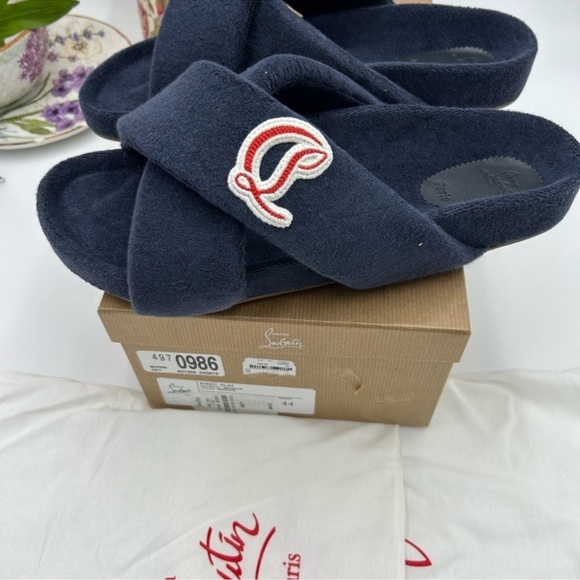 Men’s Christian Louboutin BIZZU cross strap Terry cloth slide size 44 made Italy main image 7